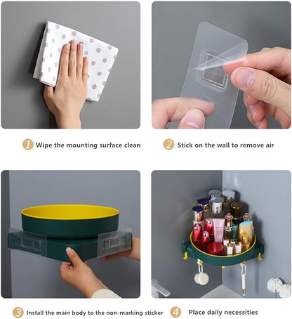Corner Shower Caddy | 360° Rotating Wall-Mounted Bathroom Organizer