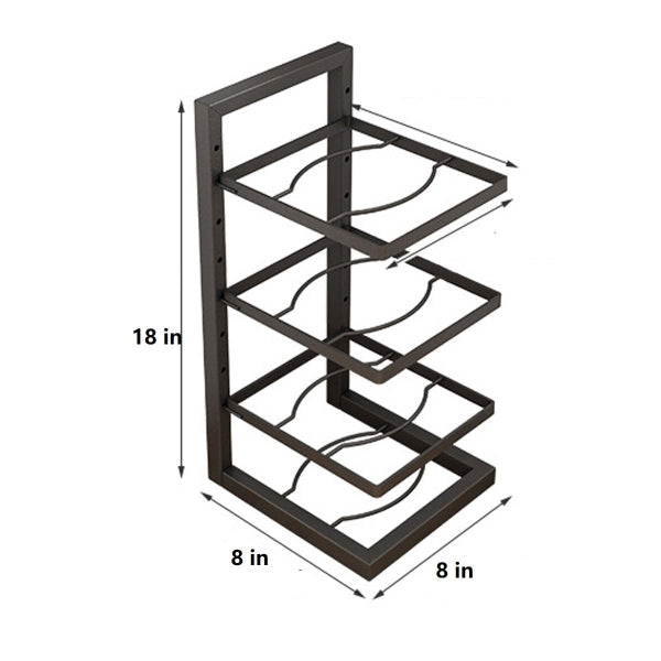 pot rack organizer, 4 tier pot stand, cookware storage rack, stainless steel kitchen rack, adjustable pot holder, pan and lid organizer, kitchen storage solution, countertop pot stand