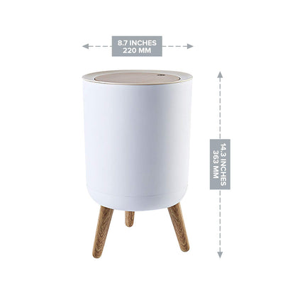 10L Round Plastic Trash Can with Lid | Compact Dust Bin with Pressure Lock Lid