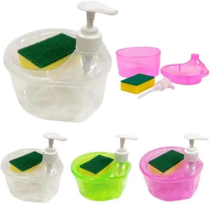2-in-1 Soap Pump Dispenser with Sponge Holder | Dishwashing Liquid Dispenser with Free Sponge | Compact Sink Organizer for Kitchen & Bathroom Use