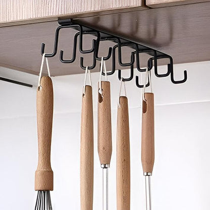 Metal Hook Rack Holder | Stylish Coated Cup Holder | Cabinet Door Organizer for Cups, Utensils, Ties & Belts