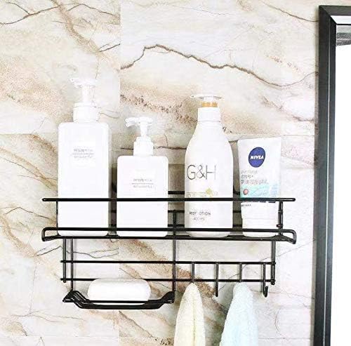 shower shelf, bathroom organizer, stainless steel shower rack, adhesive shower caddy, soap holder with hooks, rustproof shower shelf, bathroom storage rack, wall mounted caddy
