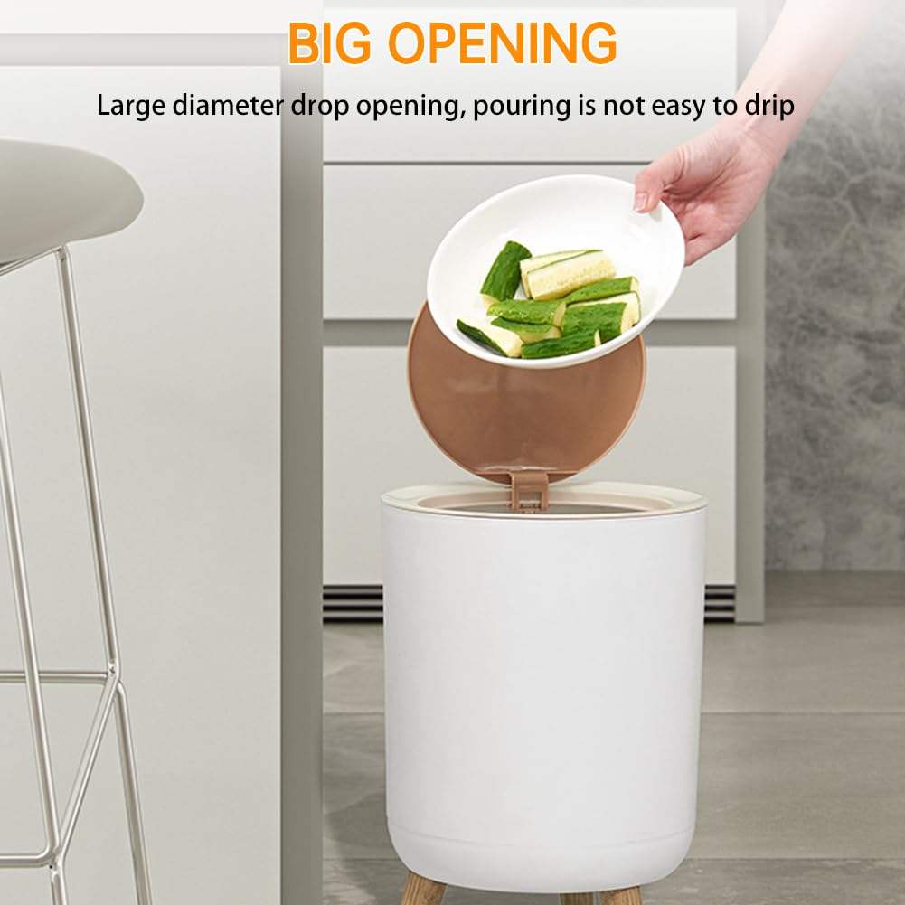 10L Round Plastic Trash Can with Lid | Compact Dust Bin with Pressure Lock Lid