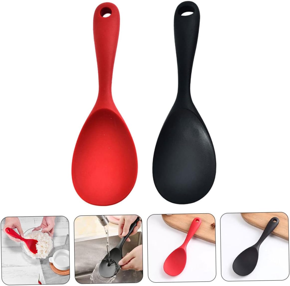 Long Handle Non-Stick Silicone Rice Spoon | Heat-Resistant Cooking Spatula for Rice & Soup | Solid Color Kitchen Utensil