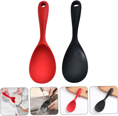 Long Handle Non-Stick Silicone Rice Spoon | Heat-Resistant Cooking Spatula for Rice & Soup | Solid Color Kitchen Utensil