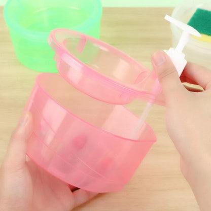 2-in-1 Soap Pump Dispenser with Sponge Holder | Dishwashing Liquid Dispenser with Free Sponge | Compact Sink Organizer for Kitchen & Bathroom Use