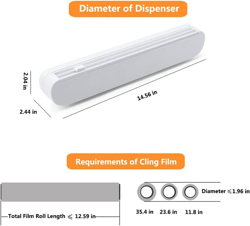 Cling Film Dispenser & Cutter | Food Wrap Holder with Slide Cutter & 1 BPA-Free Plastic Wrap Refill - AABA MALL