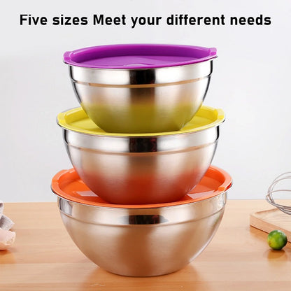 5 Piece Stainless Steel Mixing Storage Nesting Bowls Set with Lids Stackable Easy Cleaning