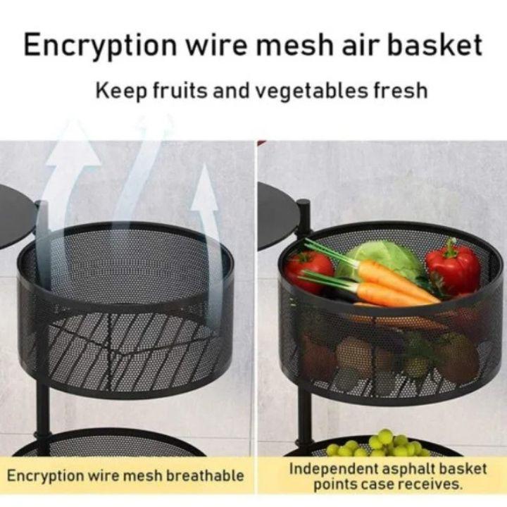 5 Layer Metal Wire Mesh Fruit & Vegetable Storage Basket | 360° Rotating Kitchen Trolley | Portable Round Storage Rack Organizer for Home & Pantry