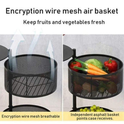 5 Layer Metal Wire Mesh Fruit & Vegetable Storage Basket | 360° Rotating Kitchen Trolley | Portable Round Storage Rack Organizer for Home & Pantry