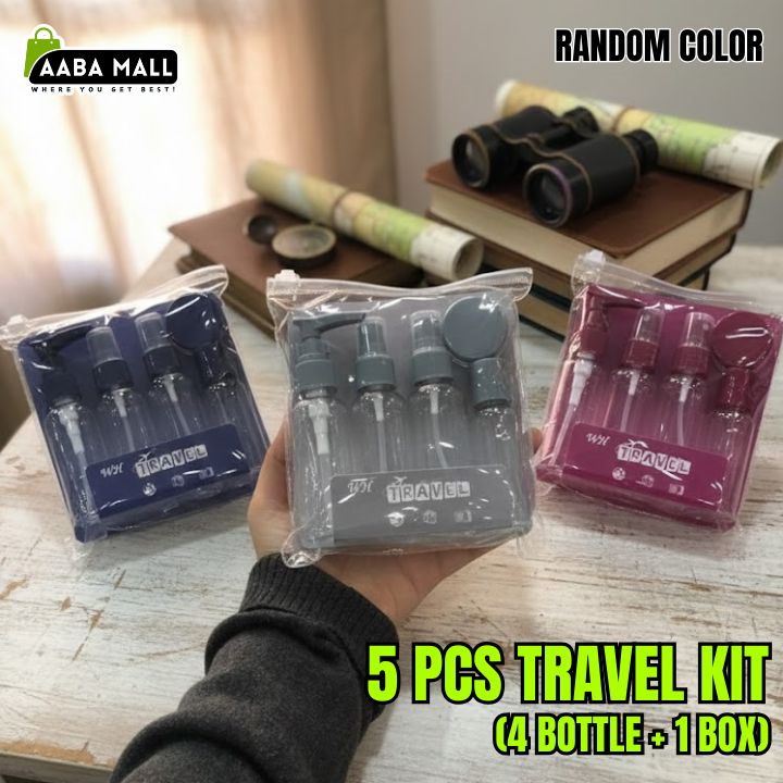 Set of 3 Pcs/ 4 Pcs / 5 Pcs / 7 Pcs Travel Kit Bottles & Dispensers | Portable Refillable Shampoo, Shower Gel, Face Wash & Lotion Containers