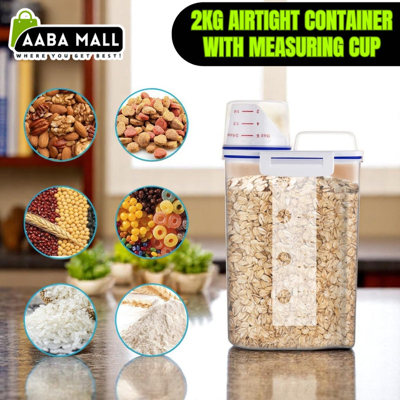 2KG Plastic Airtight Food Storage Container with Measuring Cup DAAL JAR - AABA MALL