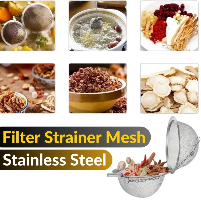 5cm BALL Silver Elegant Perfect Tea Strainer Mesh Stainless Steel Tea Strainer Filter Infuser for Lose Leaf Tea and Mulling Spices - Chain Style
