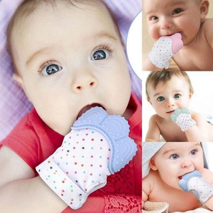 Baby Teething Mittens Self-soothing Pain Relief Glove, Stimulating Teeth Toy, Protective Glove to Prevent Scratches with Travel Bag, Holds Baby's Hand, Unisex for Babies