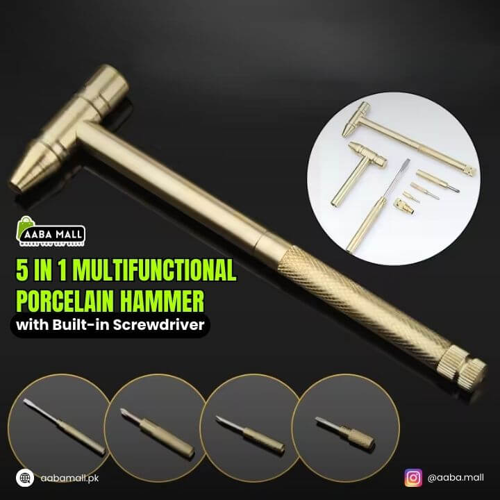 5 in 1 Multifunctional Porcelain Hammer with Built-in Screwdriver | Indoor & Outdoor Mini Tool