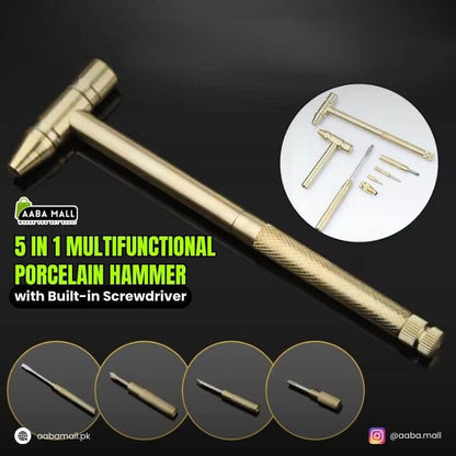 5 in 1 Multifunctional Porcelain Hammer with Built-in Screwdriver | Indoor & Outdoor Mini Tool