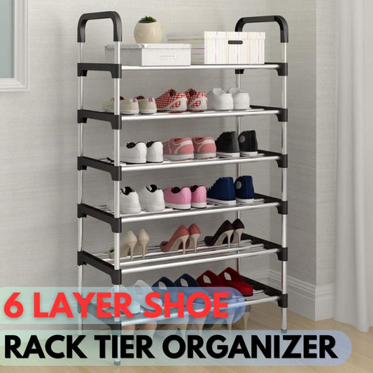 6 Layer shoe rack Tier Colored stainless steel Stackable Shoes Organizer Storage Stand 6 Layer Steel Shoe Rack Shelf Storage Organizer