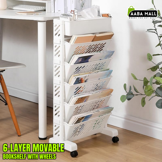 movable bookshelf, storage cart with wheels, desk organizer cart, classroom organizer, plastic book rack, table side storage basket, multi-layer storage trolley, home office organizer