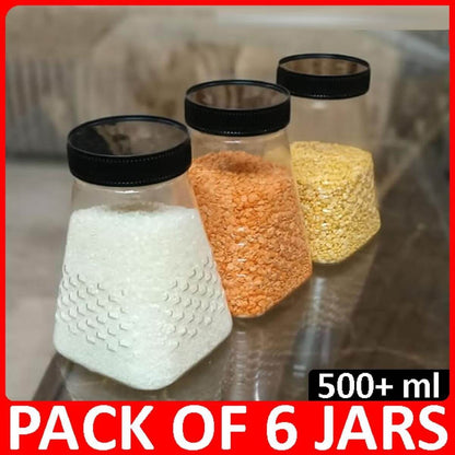 Six 1KG Pyramid Design plastic storage jars