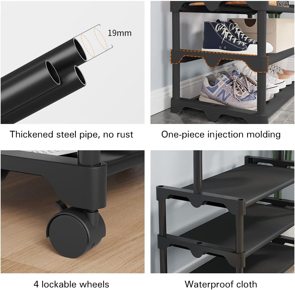 Metal Clothes Stand with 3 Tier Shelves - Black