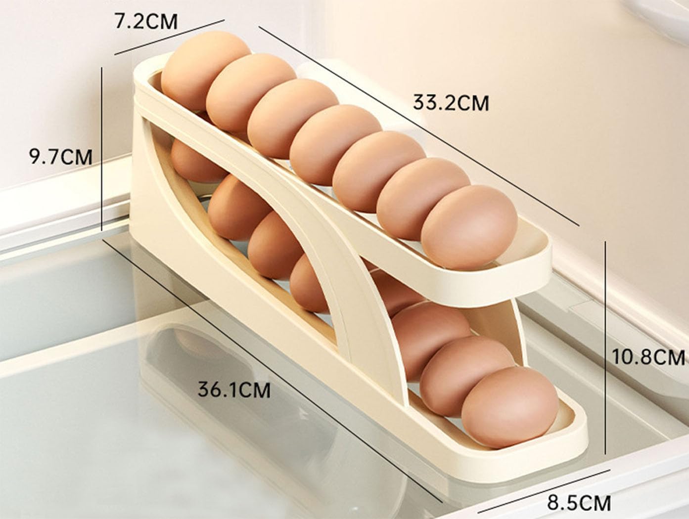 2-Tier Automatic Rolling Egg Holder for Refrigerator & Countertop | Space-Saving Egg Dispenser & Organizer