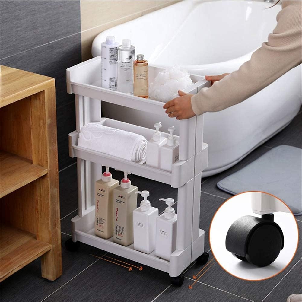 White Slide-Out Trolley Cart | Removable Storage Tower Trolley With Wheels