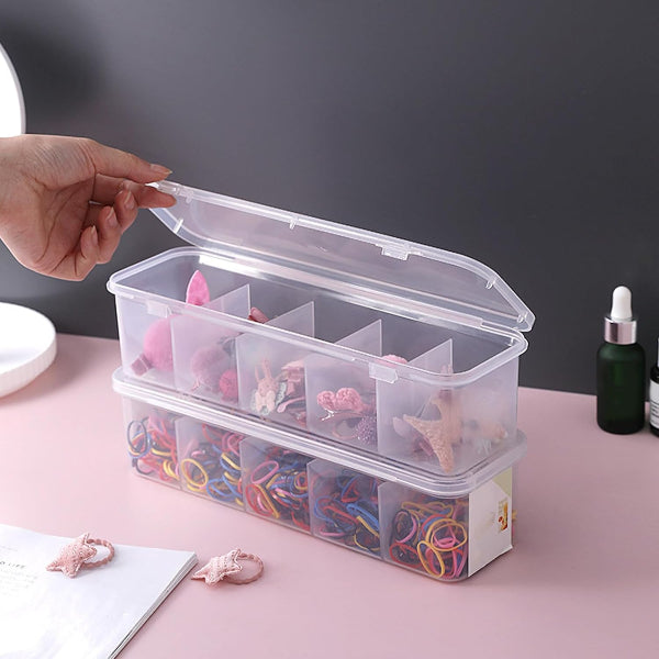 Hair Accessories Organizer Box for Girls – 5 Compartment Clear Storage Case for Hair Ties, Clips, Barrettes, Jewelry & Crafts