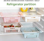 Adjustable Fridge Organizer Drawer | Stretchable Refrigerator Pull-Out Storage Basket | Fresh Spacer Layer Rack for Fruits, Veggies & Snacks - AABA MALL