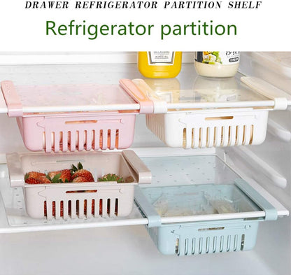 Adjustable Fridge Organizer Drawer | Stretchable Refrigerator Pull-Out Storage Basket | Fresh Spacer Layer Rack for Fruits, Veggies & Snacks