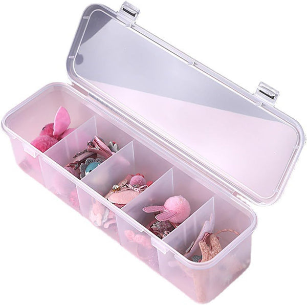 Hair Accessories Organizer Box for Girls – 5 Compartment Clear Storage Case for Hair Ties, Clips, Barrettes, Jewelry & Crafts
