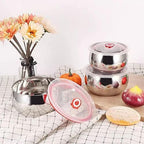 3 Pc Bowl Set Stainless Steel Box Bowls WITH Lids Mixing Bowl Stackable Easy Cleaning - AABA MALL
