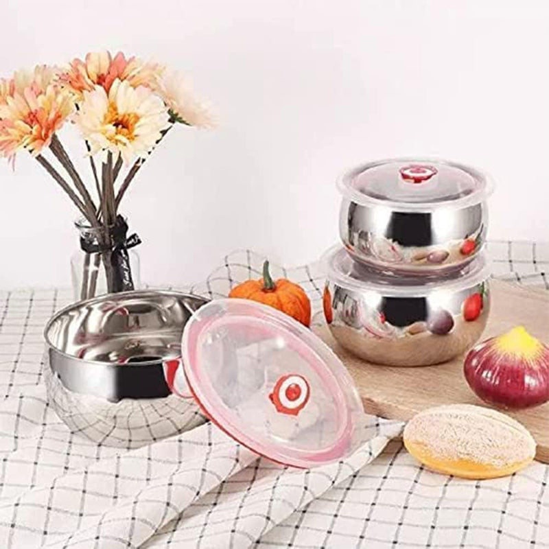 3 Pc Bowl Set Stainless Steel Box Bowls WITH Lids Mixing Bowl Stackable Easy Cleaning - AABA MALL