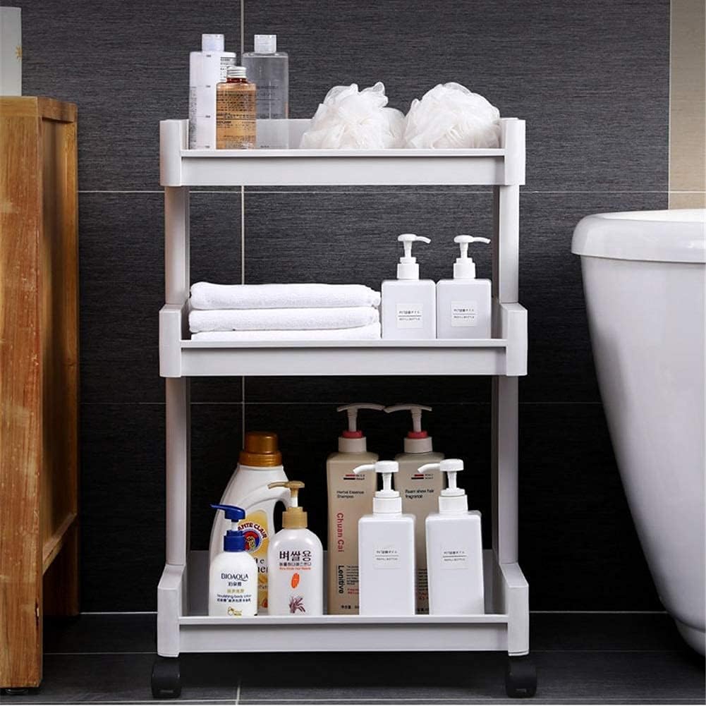 White Slide-Out Trolley Cart | Removable Storage Tower Trolley With Wheels