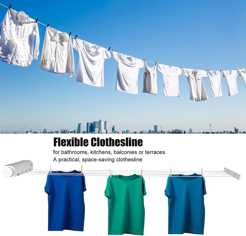 5-Line Retractable Clothesline Wall Mounted Laundry Laundry Washing Line Dryer Drying Line - AABA MALL