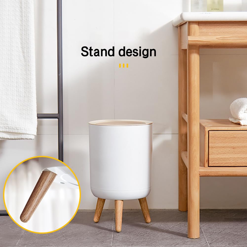 10L Round Plastic Trash Can with Lid | Compact Dust Bin with Pressure Lock Lid