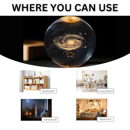 3d Crystal Globe lamp with USB LED Light | 3D Laser Engraved Planet Sphere Night Lamp | Astronomy Gift for Space Lovers, Home & Office Décor