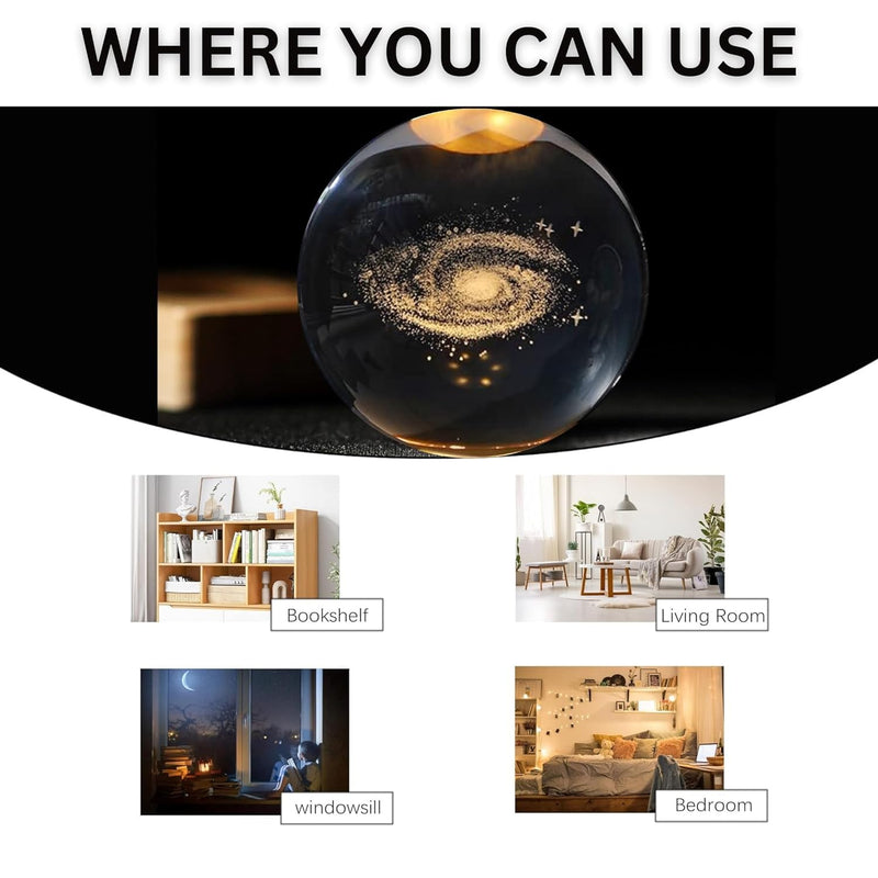 3d Crystal Globe lamp with USB LED Light | 3D Laser Engraved Planet Sphere Night Lamp | Astronomy Gift for Space Lovers, Home & Office D‚cor - AABA MALL