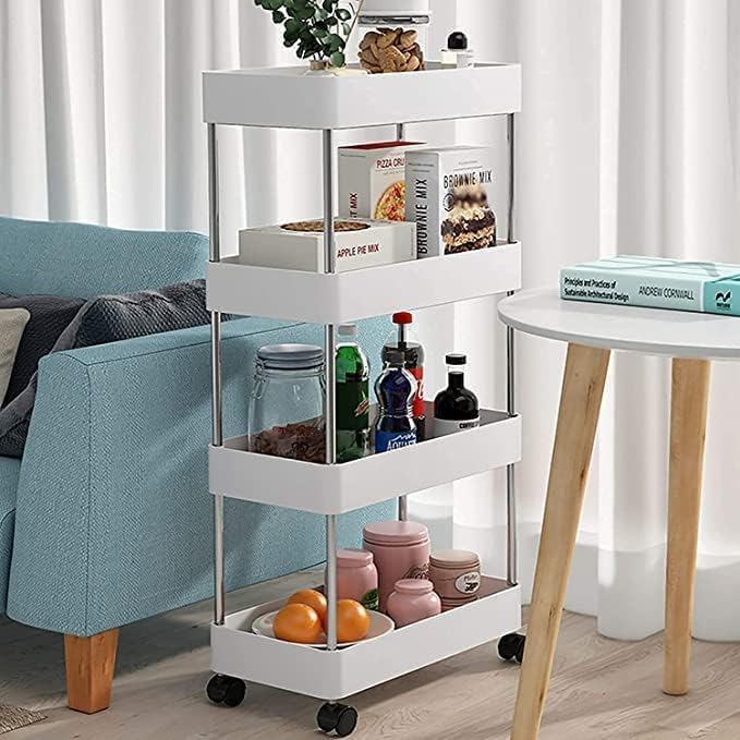 Plastic Kitchen Storage Trolley Rack with Caster Wheels ? 4 Layer | Rolling Utility Cart - AABA MALL