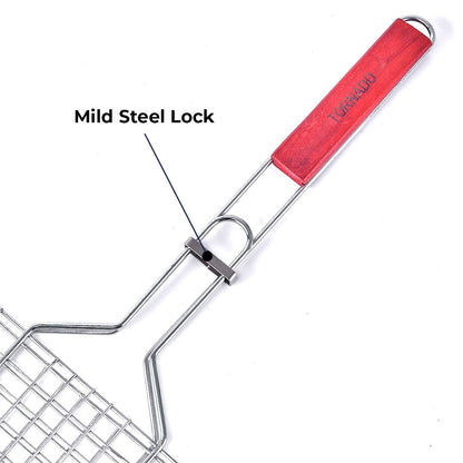 BBQ Grill Basket with Wooden Handle – Non-Stick Grilling Pan for Meat, Vegetables & More