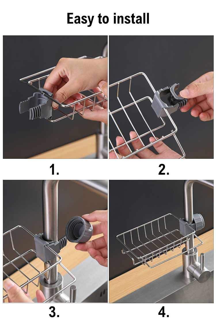 Stainless Steel Sink Caddy Organizer | Sponge Holder - Practical Home Kitchen Faucet - AABA MALL