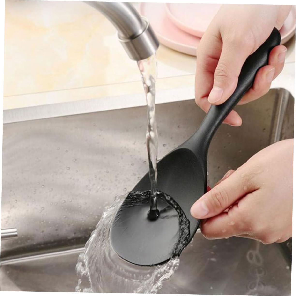 Long Handle Non-Stick Silicone Rice Spoon | Heat-Resistant Cooking Spatula for Rice & Soup | Solid Color Kitchen Utensil