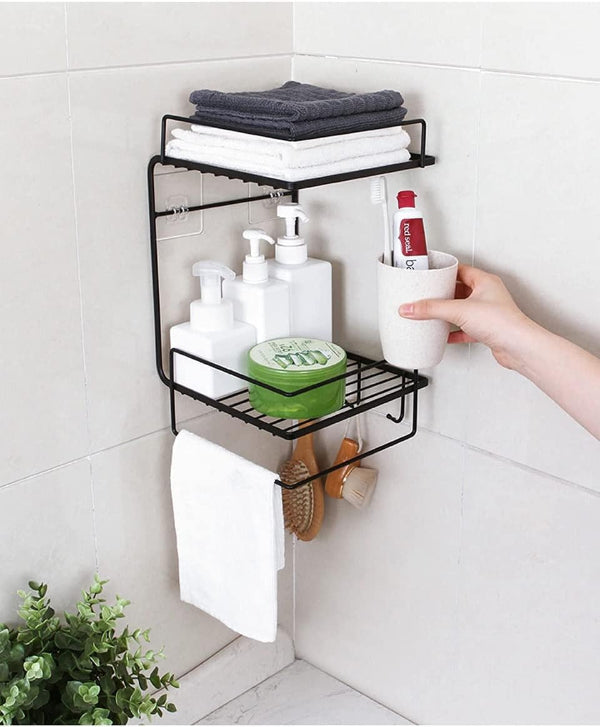 corner shelf, wall mounted storage rack, bathroom shelf, kitchen organizer, adhesive wall rack, no drill shelf, waterproof storage rack, bathroom accessories, space saving shelf
