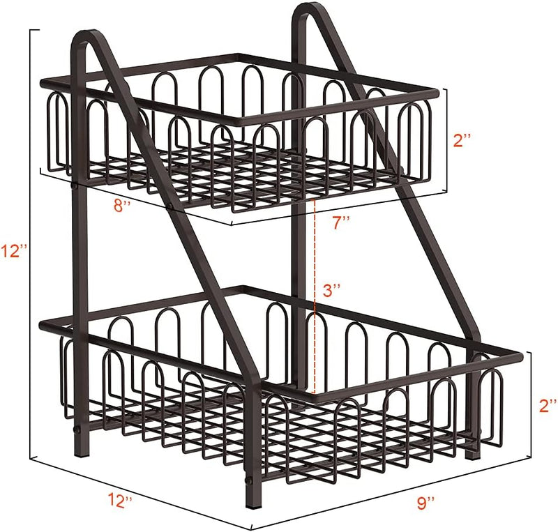 2-Tier Animal Design Fruit & Bread Basket ? Decorative Black Metal Rack for Fruits, Vegetables, Snacks ? Kitchen Countertop Storage Organizer - AABA MALL
