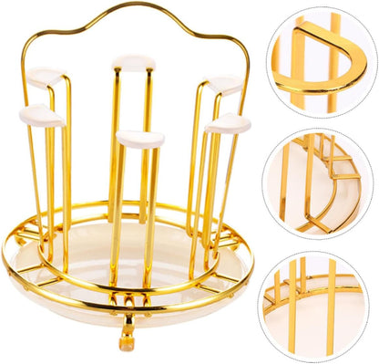 iron cup stand, tea cup holder, coffee mug organizer, round cup stand, bottle drying rack, kitchen cup organizer, tea party accessories, mug holder rack, table cup stand, kitchen supplies.