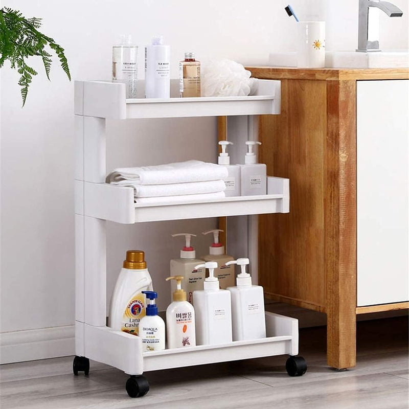 White Slide-Out Trolley Cart | Removable Storage Tower Trolley With Wheels - AABA MALL