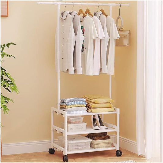 Metal Clothes Stand with 3 Tier Shelves - White