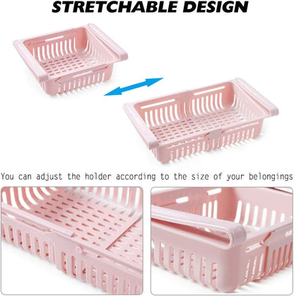 Adjustable Fridge Organizer Drawer | Stretchable Refrigerator Pull-Out Storage Basket | Fresh Spacer Layer Rack for Fruits, Veggies & Snacks