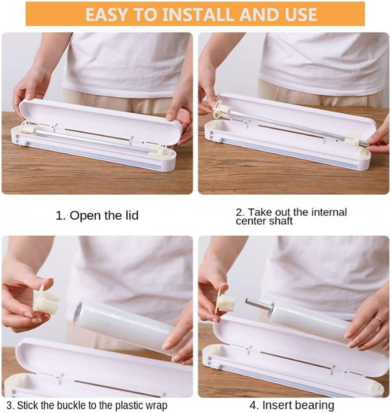 Cling Film Dispenser & Cutter | Food Wrap Holder with Slide Cutter & 1 BPA-Free Plastic Wrap Refill - AABA MALL