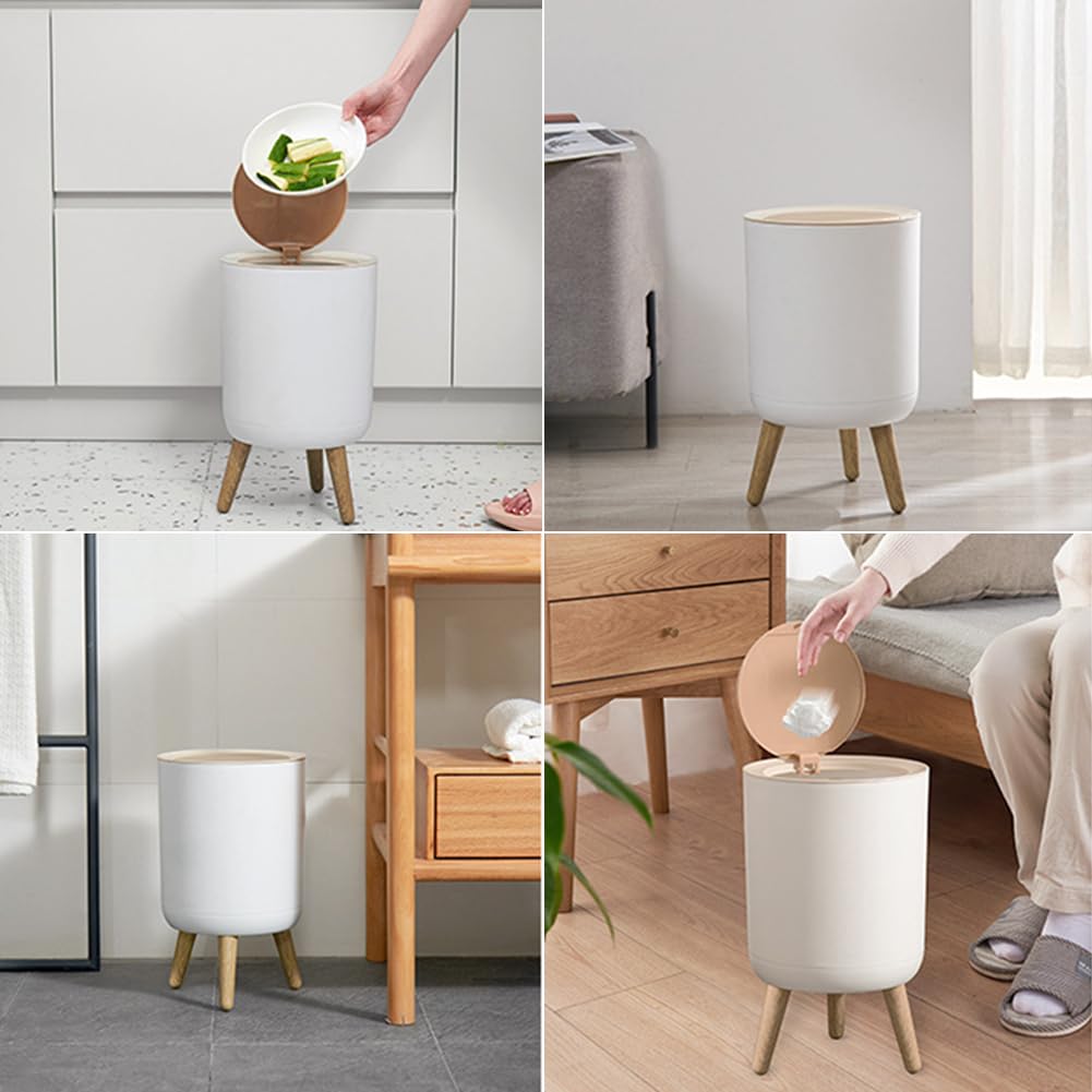 10L Round Plastic Trash Can with Lid | Compact Dust Bin with Pressure Lock Lid