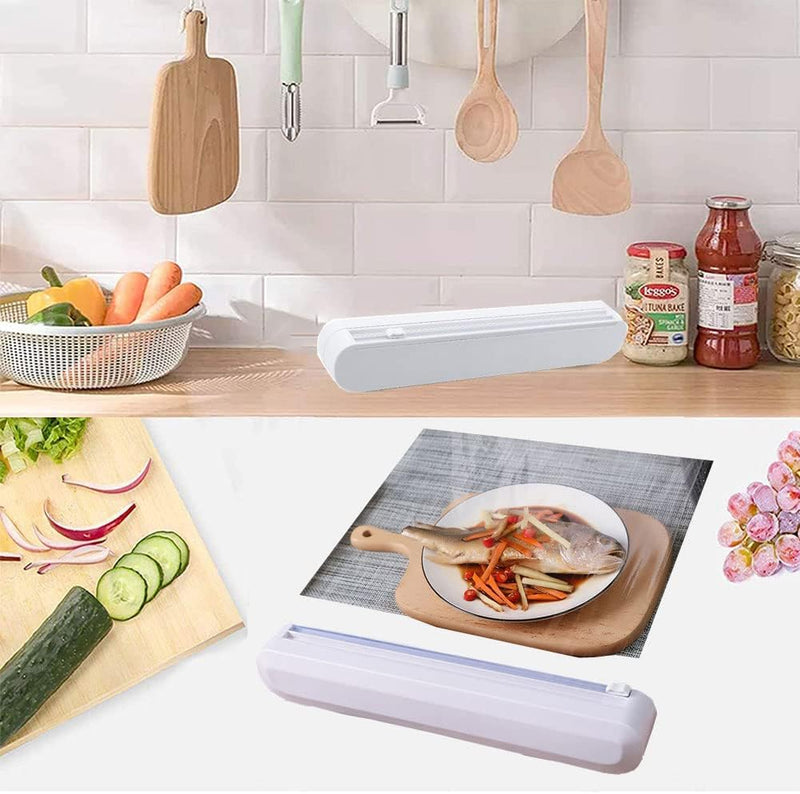 Cling Film Dispenser & Cutter | Food Wrap Holder with Slide Cutter & 1 BPA-Free Plastic Wrap Refill - AABA MALL